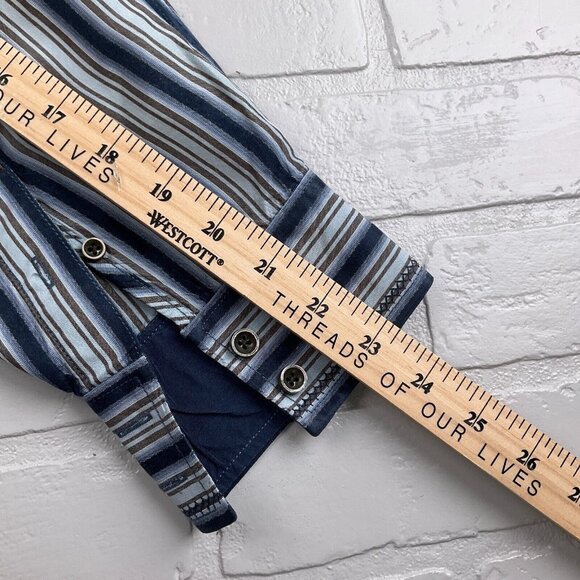 Tommy Bahama Shirt Men Large Blue Brown‎ Stripe Silk Classic Career Party - Picture 8 of 12